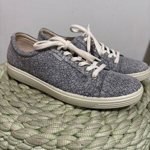 Ecco Soft 7  Chic Mosaic Grey Nubuck Leather Lace Up Comfort Sneakers NWOB